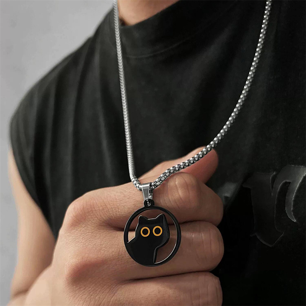 2024 Titanium Staal Zwarte Kat - Men Accessories Neck Chain recensie en prijs